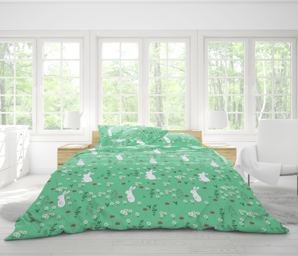ชุดผ้าปูที่นอน 6ฟุต 6 ชิ้น Fluffy ผ้า cotton คอลเลคชั่น Dreamy ลาย Cozy Rabbit รวมผ้านวม